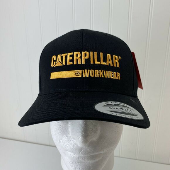 CAT Diesel Black 6 Panel Snapback Hat Yellow Embroidered “CATERPILLAR WORKWEAR” - Picture 1 of 6